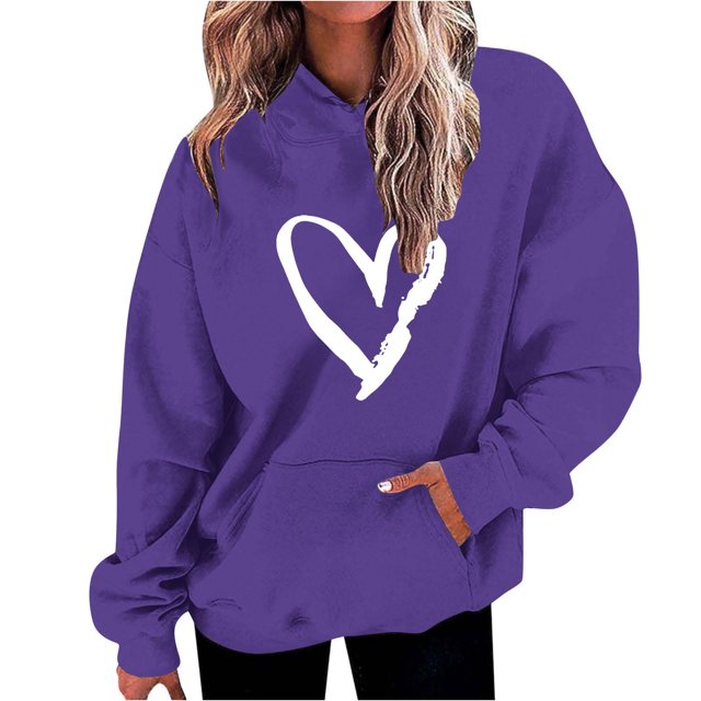 Penkiiy Mode Décontractée pour Femmes Impression de la Saint-Valentin Hauts à Manches Longues Sweat à Capuche 2TG Bleu Foncé