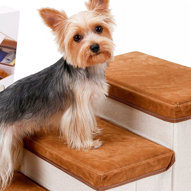 Escalera para perros plegable suave elástica de gran capacidad 3 cajas de almacenamiento escaleras para subir cachorros para sofá cama alta marrón