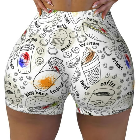Workout Shorts Women  Fastfood 2 Biker Shorts for Women Running Gym Spandex Shorts Tummy Control