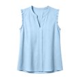 thumbnail image 4 of ClodeEU Women's V Neck Ruffle Trim Sleeveless Blouse,Solid Color Casual Tank Top Light Blue,Women's Plus XXXL, 4 of 6