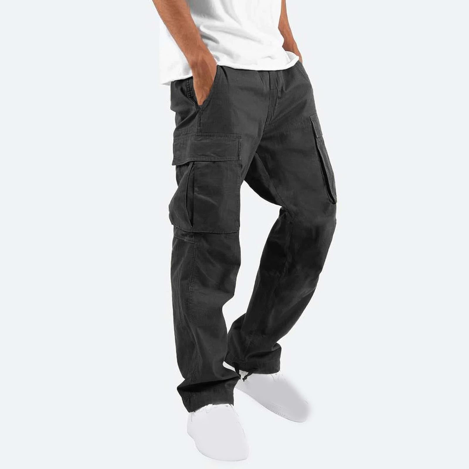 CaiJunJia Cargo Pants for Men,Men Solid Casual Multiple Pockets Outdoor Straight Type Fitness Pants Cargo Pants