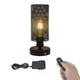 thumbnail image 1 of FSLiving Rechargeable Baterry Operated Bedside Table Lamp with Remote Control Retro Design Desk Light Black Metal Hollow Shade E26 Base Nightlight for Dorm Home Reading Bedroom Nightstand - 1 Pack, 1 of 7
