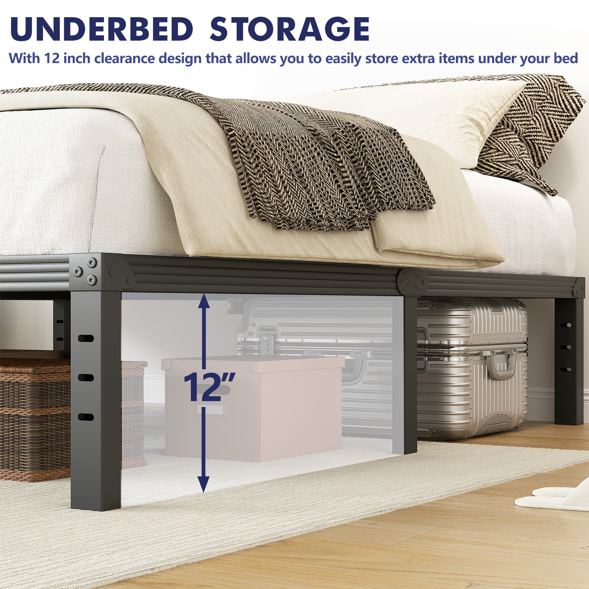 ULIESC 14" Heavy Duty Metal Platform Bed Frame, No Box Spring Needed, King Size