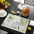 thumbnail image 3 of Easter Bunny Placemats Set of 6, Spring Flower Daisy Tulips Green Checkered Placemats for Dining Table, Place Mats for Kitchen Tabletop, Waterproof Wipeable Dining Table Mats Set, 3 of 9