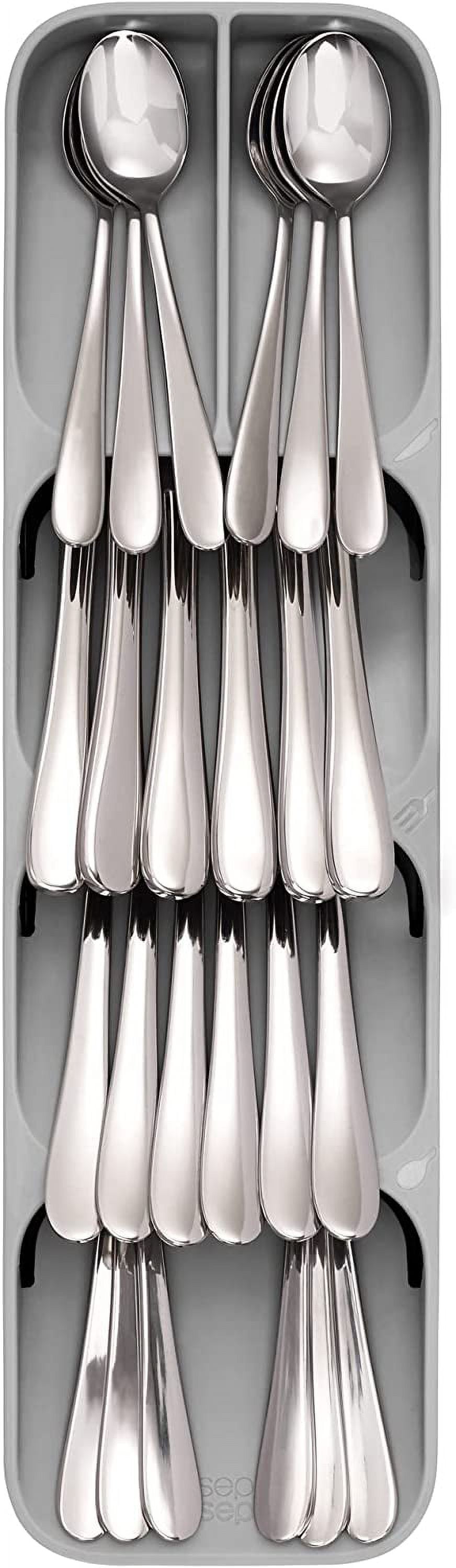 Joseph DrawerStore Compact Utensil Organizer For Kitchen Drawer Silverware, Flatware Tray, Small, Grey