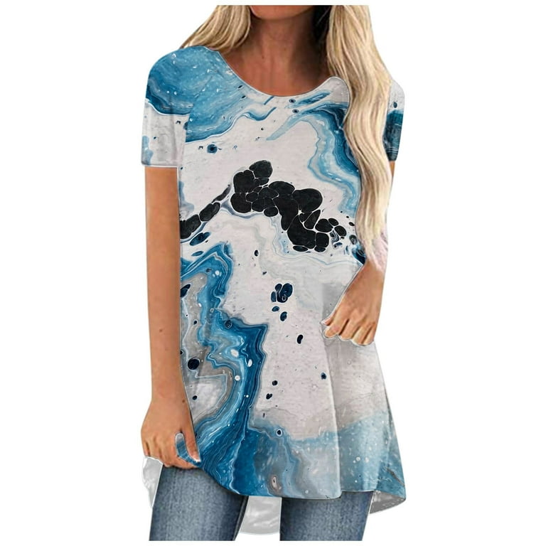 Women's Summer Casual Short Sleeve Tunic Tops to Wear with Leggings O Neck T -Shirt Loose Blouse Summer Loose Fit Tees 