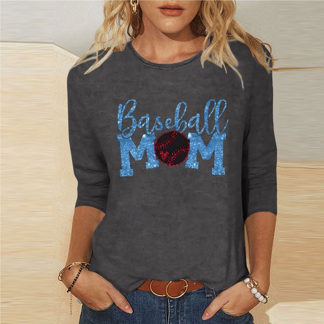 Baikeli Liquidation pour Femmes Fête des Mères Hauts à Manches 3/4 pour Femmes Chandails d'Été Décontractés à Enfiler Col Rond Chemises Amples Blouses Imprimées de Lettres T-Shirts à Manches 3/4 pour Femmes