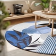 thumbnail image 3 of Large Round Rug 8Ft, Boho Middle Century Non-Slip Washable Circle Rugs Carpet, Abstract Blue Geometric Botanical Indoor Outdoor Rug Floor Mats Throw Runner for Bedroom Living Room Bathroom, 3 of 8