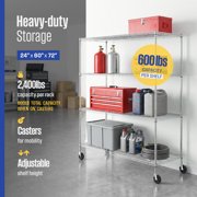 SafeRacks NSF Certified 4-Tier Steel Wire Shelving with Adjustable Shelves and Wheels - 1400 lb Capacity - 60 x 24 x 72