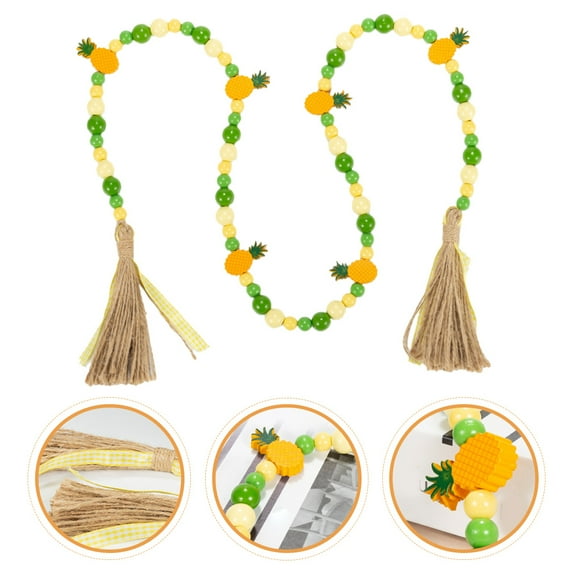 Raindrops Wooden Bead Garland with Pineapple Charms and Tassel Decor for Wall Hanging Adornment Assorted Color