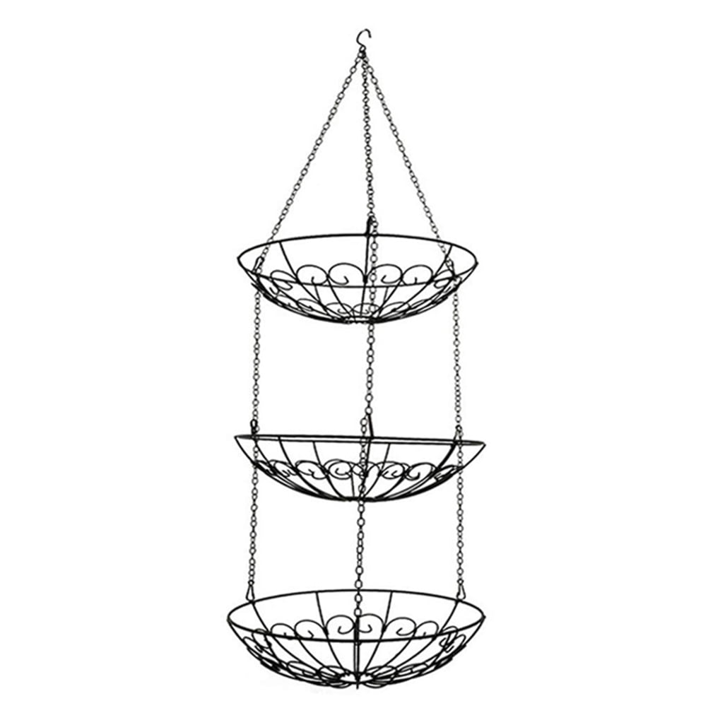 European Style Iron 3 Tier Fruit Basket Hanging Metal Hollow Vegetable