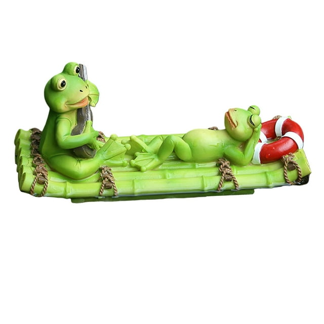 Estatua de resina decorativa para jardín de hadas con rana flotante en el agua 21cmx8.5cmx10cm