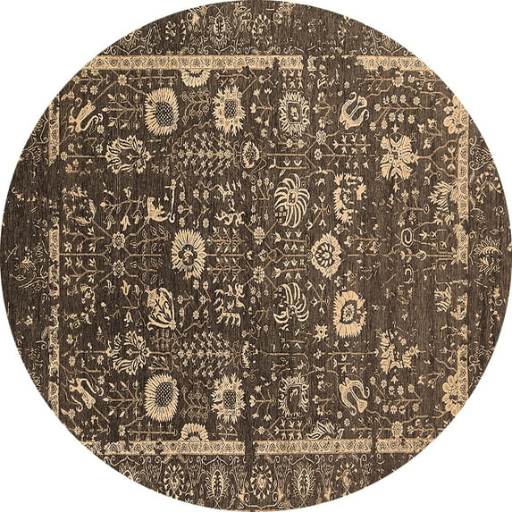 Ahgly Company Indoor Round Oriental Brown Industrial Area Rugs, 5' Round