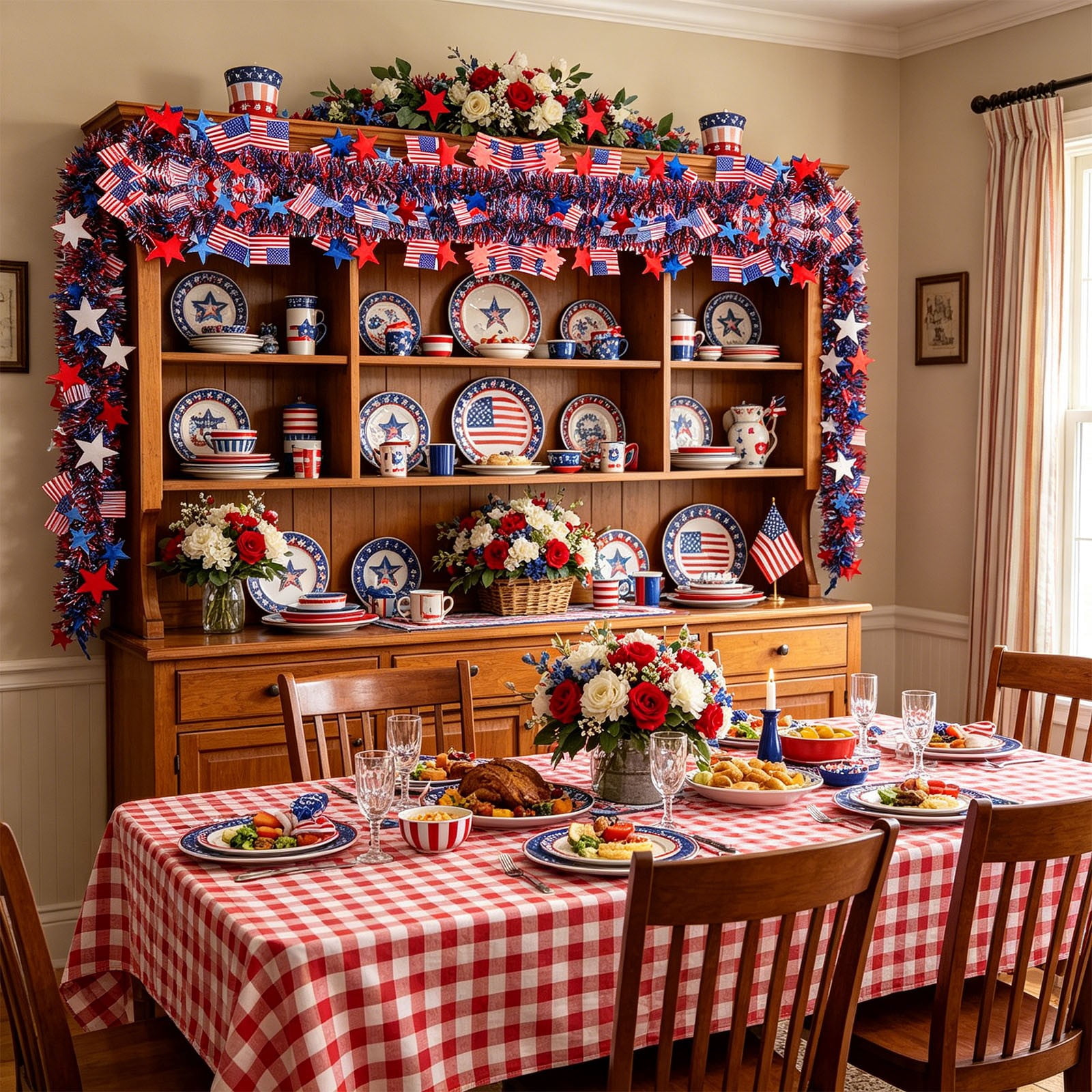 Seyotauo Americans Independence Day Party Decorations, Patriotic Red White Blue Ribbon with Star Discs for 4th of July Parade, Home, Window, Door, Courtyard Celebration