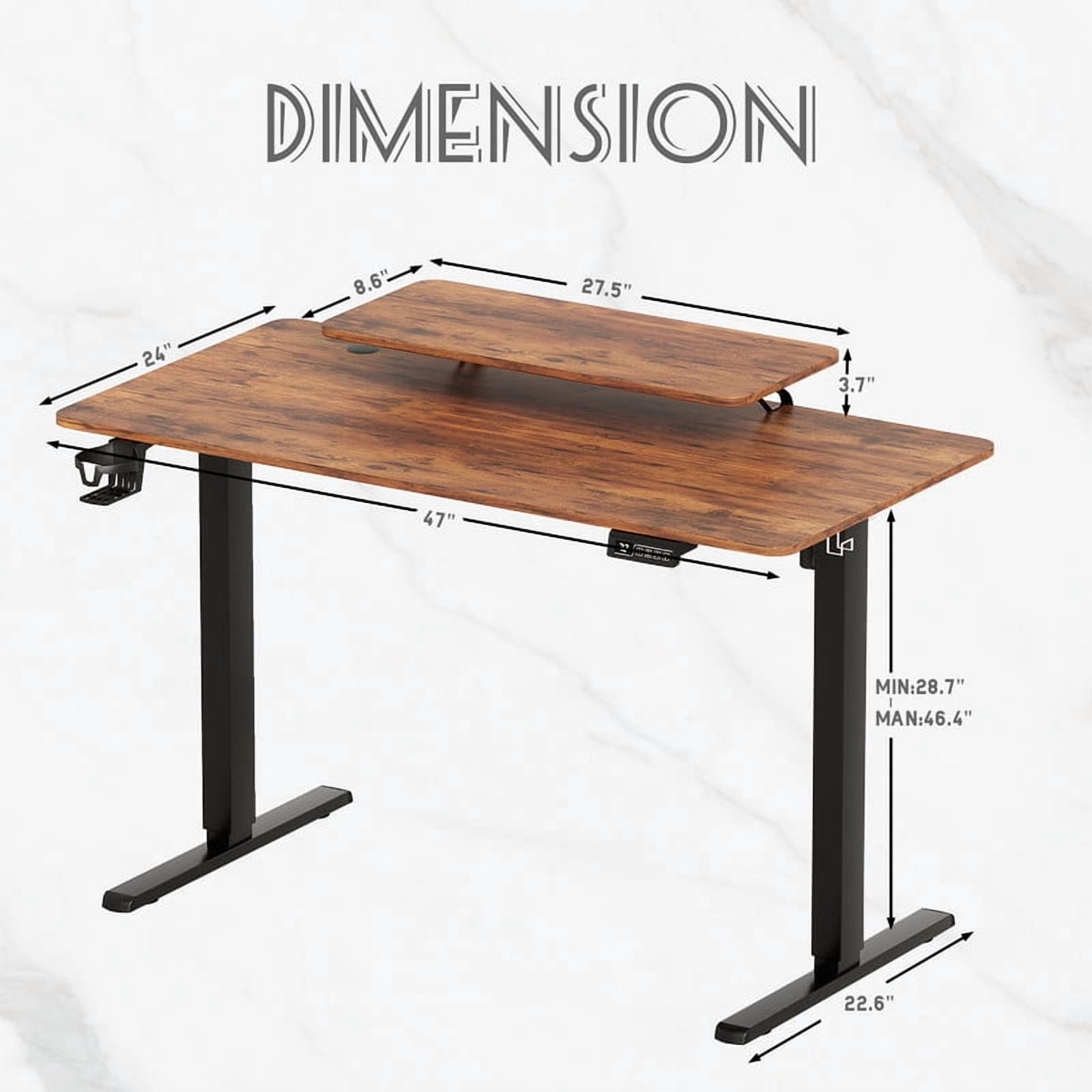 Homall 47" Wide Electric Height Adjustable Standing Desk with Monitor Stand Lifting Range 28~46" Stand Up Office Desk for Home Office,Brown