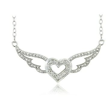 1/10 Ct Diamond Heart Angel Wings Necklace