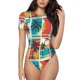 thumbnail image 1 of Balery Colorful Hawaii Palms Body de cuello redondo de manga corta para mujer Tops de manga corta Tops básicos-Small, 1 of 7