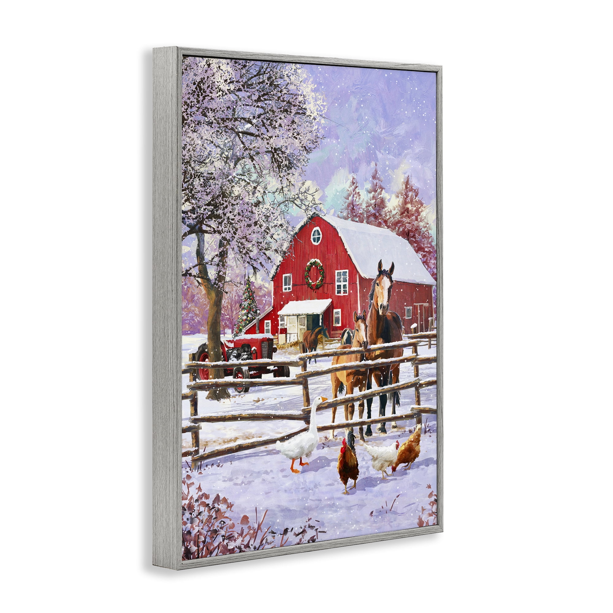 Stupell Industries Winter Farm Scene Holiday Painting Gray Framed Art Print Wall Art, 12 x 18