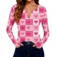 thumbnail image 6 of Tbopshirt Womens Tops V-Neck Button Down Stretch Casual Long Sleeve Valentine's Day Heart Print Slim Fit Graphic,L, 6 of 9