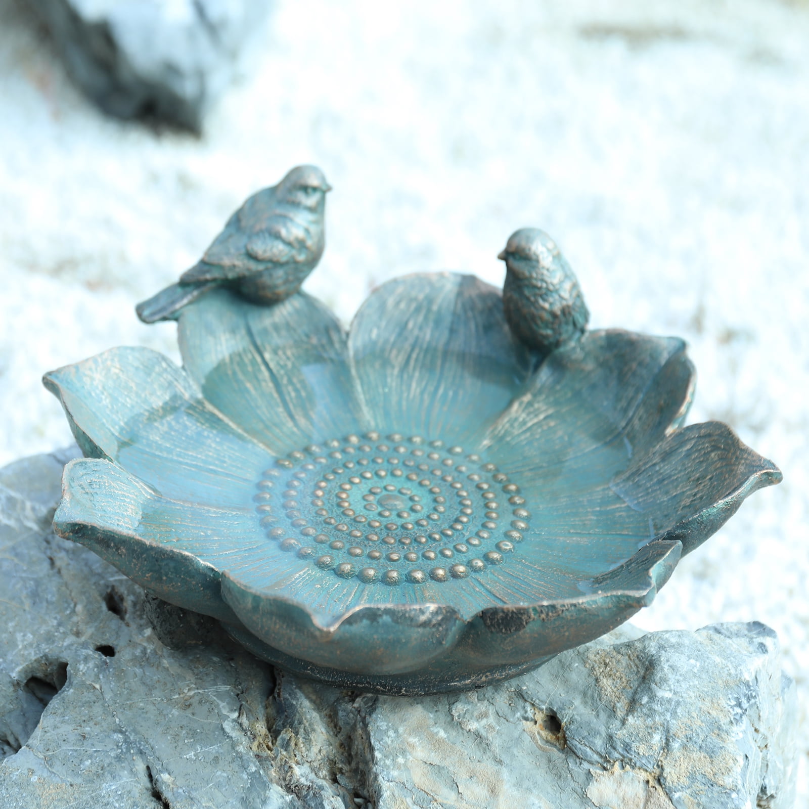 Outdoor Vintage Elegance Resin Bird Bath Bowl with Ornamental Birds, Perfect for Yard Decor & Outdoor Table Centerpiece
