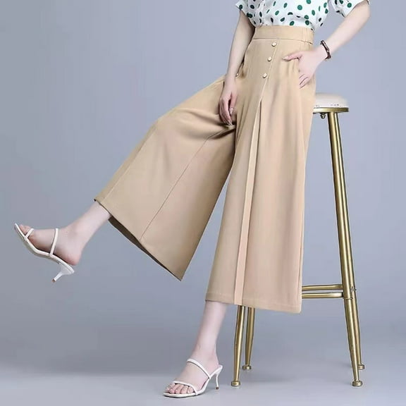 Hauaitttt Women's Casual Wide Leg Pants Comfortable Button Detail Trousers for Daily Wear Outfit Spring Summer Fall Machine Washable Womens Pants for Work Business Casual Casual Pants for Women for