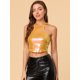 thumbnail image 2 of INSPIRE CHIC Top corto sin mangas elástico con cuello halter brillante y fiesta holográfica para mujer Naranja S, 2 of 6