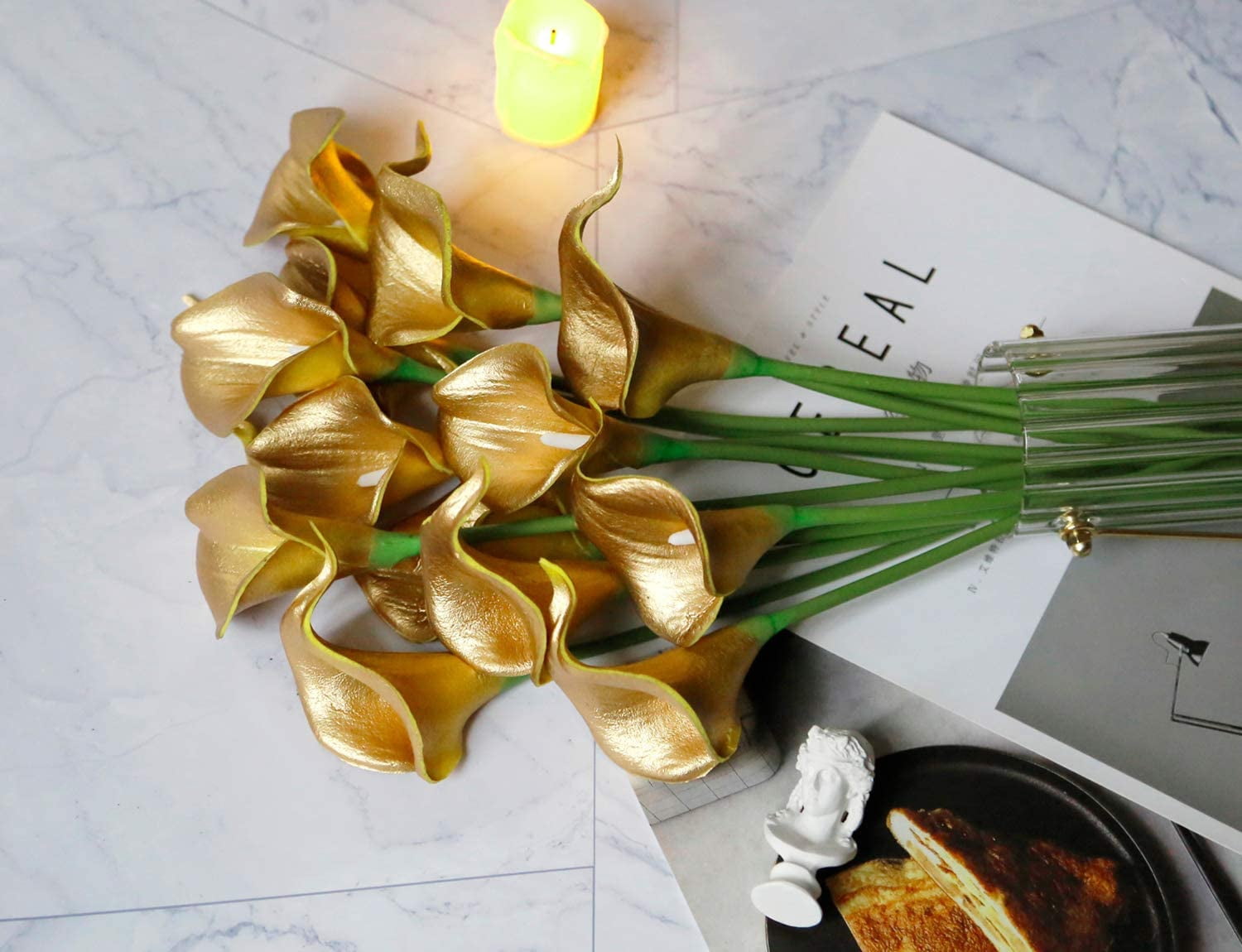 20Pcs Artificial Calla Lily Flower Real Touch Latex Flowers for DIY Wedding Bouquet Party Home Decor (Pure White)