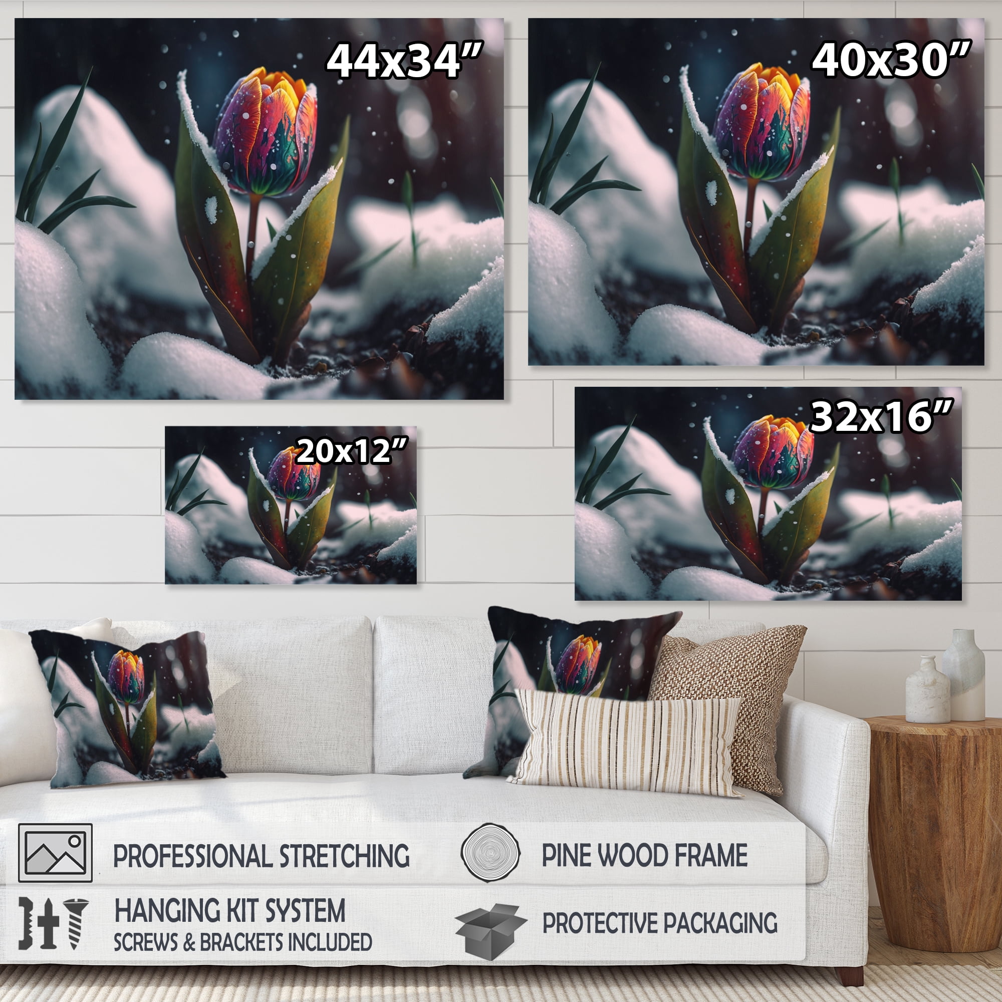 Designart A Blooming Multicolor Tulip Flower In Winter I Canvas Wall Art