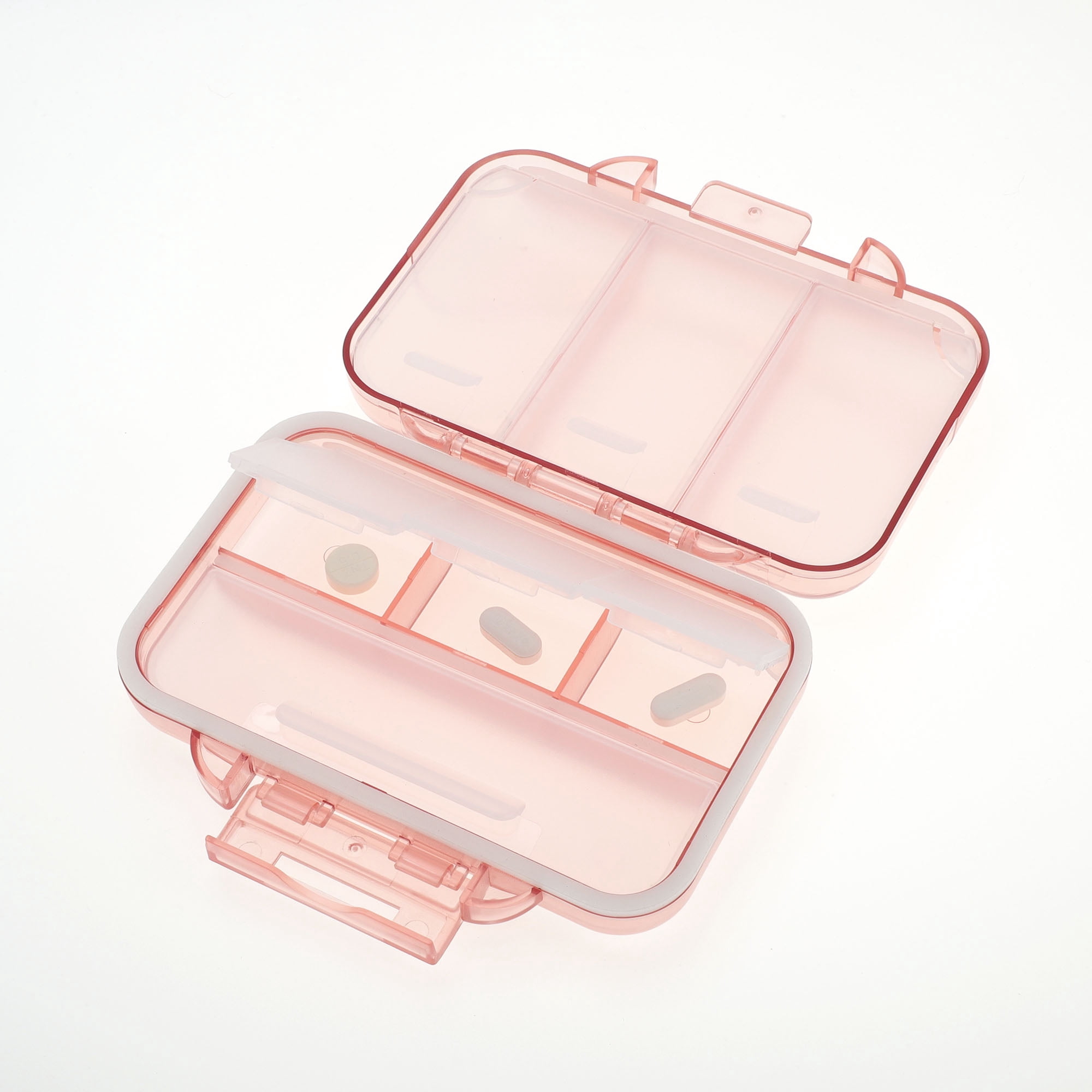 Unique Bargains 7 Grids Double Layers Portable Pill Box 1 Pc Pink