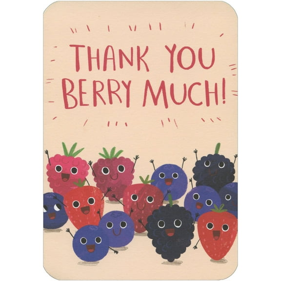 RSVP Thank You Berry Much: Smiley Faced Berries with Raised Arms Die Cut Funny Administrative Professional's Day Card