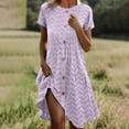 thumbnail image 2 of Women's 2025 Eyelet Summer Dress with Pockets - Crewneck Short Sleeve A-Line Midi, Flowy Pleated Button Sundress for Beach & Travel, 2 of 6
