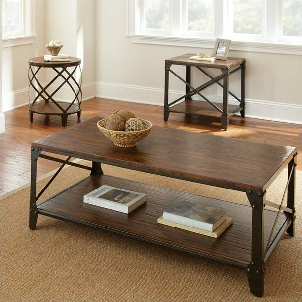 Piece Antiqued Metal Coffee Table, Distressed Brown Coffee Table Set