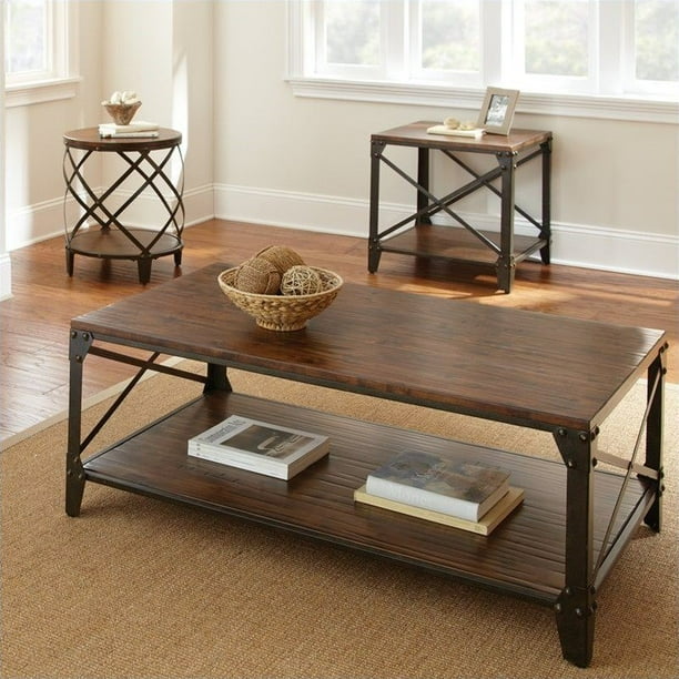 Steve Silver Company Winston 3 Piece Antiqued Metal Coffee Table Set In Distressed Com Piece Antiqued Metal Coffee Table, Distressed Brown Coffee Table Set