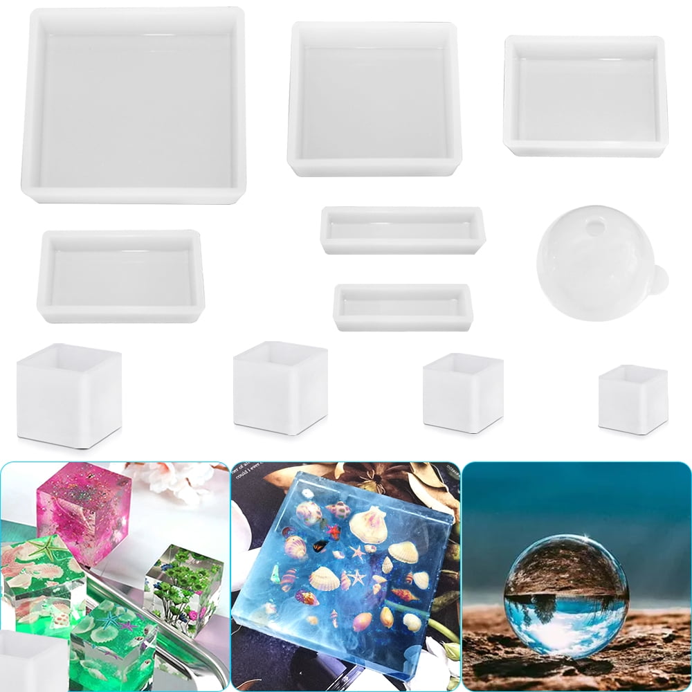 11 Pcs Resin Molds, FineGood Square Silicone Molds for Epoxy Resin Ball Epoxy Resin Molds DIY Cube Box Resin Casting Molds for Jewelry Soap Dried Flower Specimen
