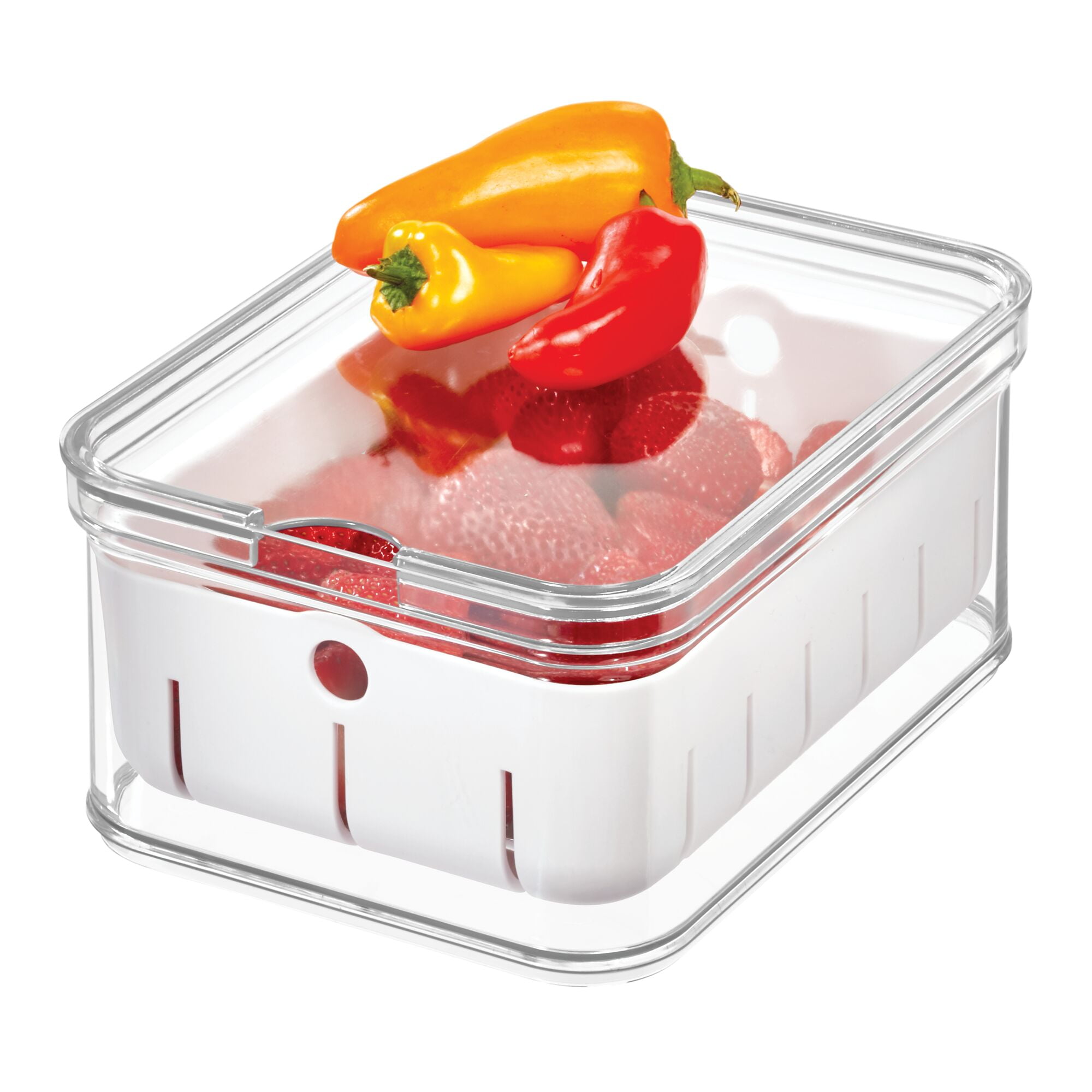 iDesign Crisp Berry Plastic Refrigerator and Pantry Bin, Modular Stacking Food Storage Box with Removable Inner Basket Perfect