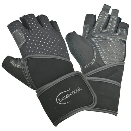 Lumintrail Leather Padded Anti-Slip Weight Lifting Gloves with Wrist Wrap Support for Gym Workouts Bodybuilding Cross Training Mens Womens Breathable Washable