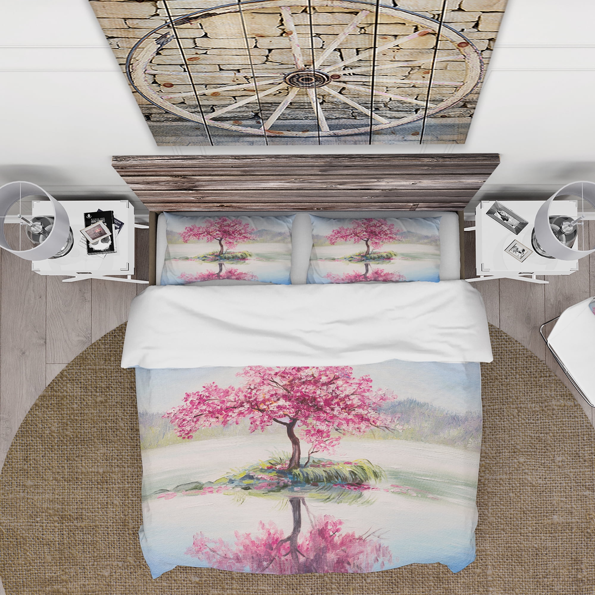 Designart 'Sakura on the Lake' Landscapes Duvet Cover Set