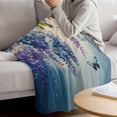 thumbnail image 3 of Spring Blooms Botanical Blanket Soft Cozy Warm Throw Blanket for Couch, Plush Fuzzy Flannel Fleece Blankets for Sofa, Purple Blue Eucalyptus Bed Blankets Lightweight Gifts for Women, 40"x60", 3 of 9
