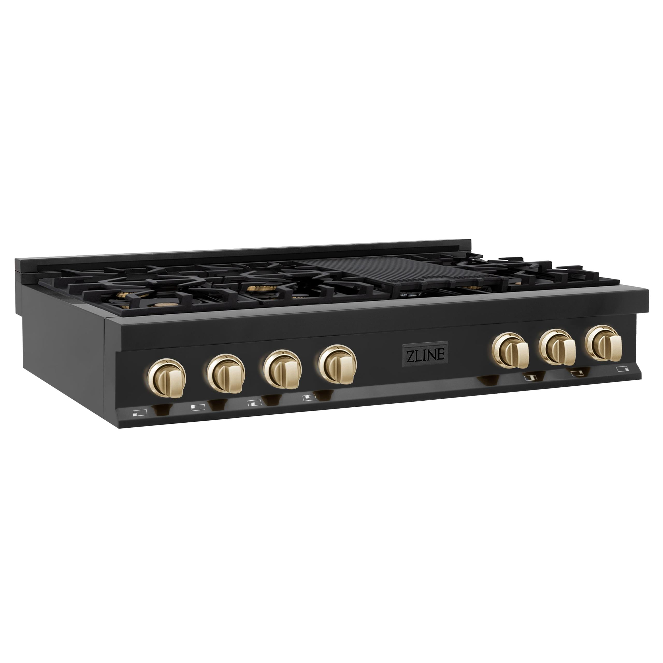 ZLINE 48 in. Autograph Edition Rangetop in Black Stainless Steel with Champagne Bronze Accents (RTBZ-48-CB)