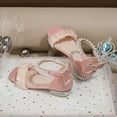 thumbnail image 2 of IUJSOY Girls Sandals Bow Low Heels Ankle Strap Pearl Open Toe Dress Shoes Flower Girl Wedding Shoes, 2 of 9