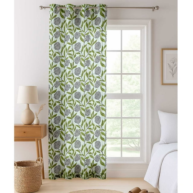 Vargottam Flowers Print Sheer Curtains for Short Windows - Set of 2 Panels, 63", Grommet Top, Printed Georgette, Light Filtering Drapes for Kitchen or Bedroom