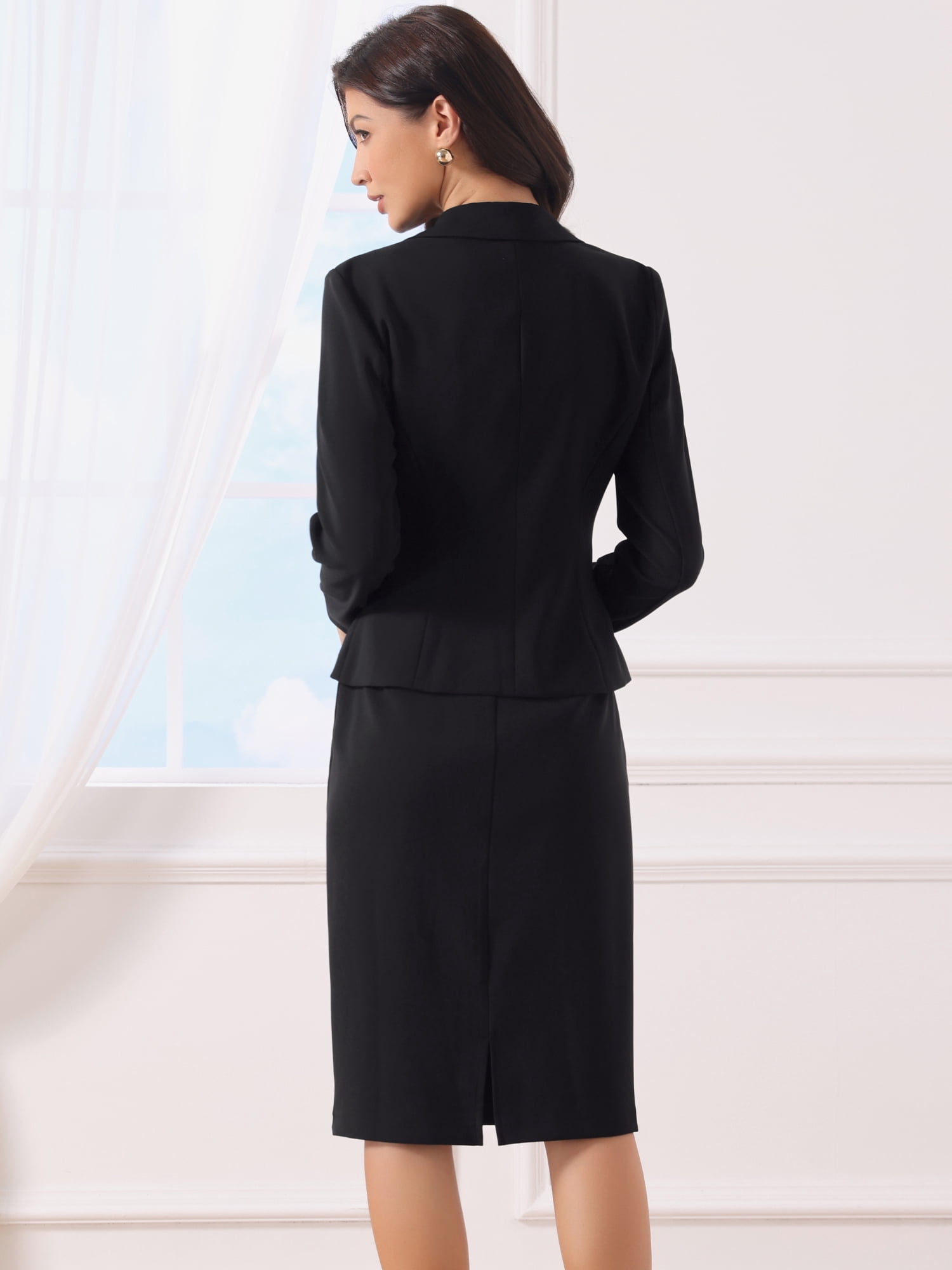 DARING DIVA 2Pcs Women's Long Sleeve Blazer Pencil Skirt Set XL Black