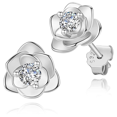 thumbnail image 1 of Pendientes de flor de rosa chapados en oro blanco, amarillo y rosa - Pendientes delicados de flor de magnolia, pendientes de hoja hipoalergénicos para mujer, 1 of 4