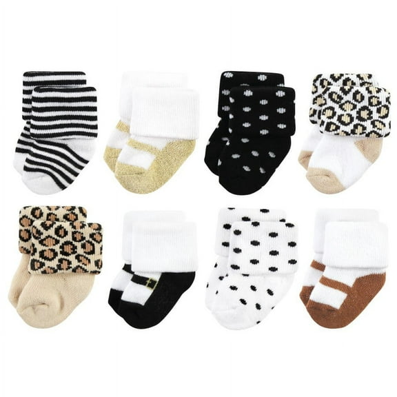 Hudson Baby Unisex Baby Cotton Rich Newborn and Terry Socks, Neutral Leopard, 6-12 Months