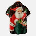 thumbnail image 4 of IROINNID Christmas Vacation T-shirt for Men Funny Print Button Up Red Shirt Hawaiian Xmas Vacation Gift Tops,Olive Green, 4 of 5