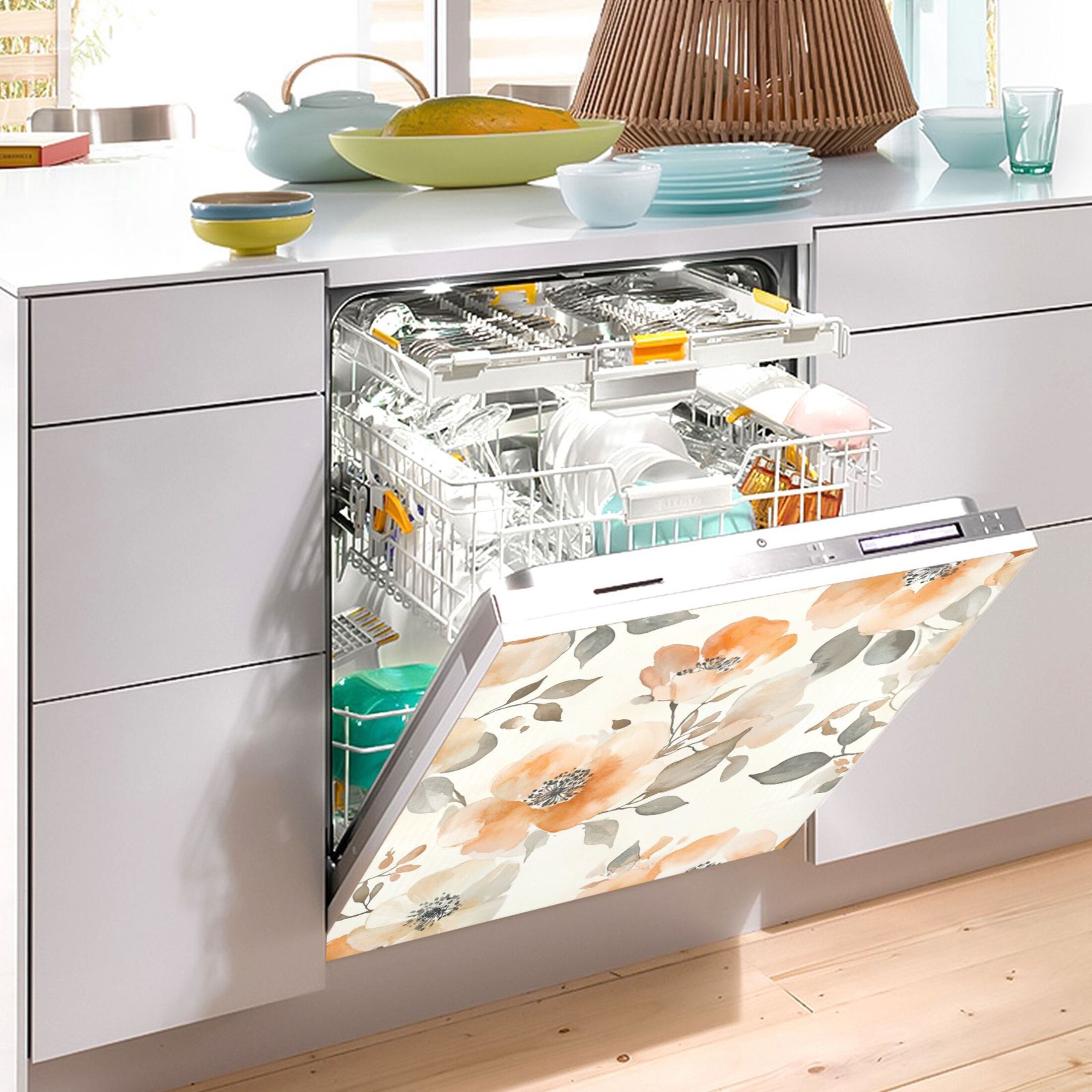 Dishwasher Magnetic Sticker 23x26 Inch Refrigerator Magnetic Sticker Washing Machine Magnetic Sticker Kitchen Panel Magnetic Sticker Home Decor Vibrant Cream Flowers