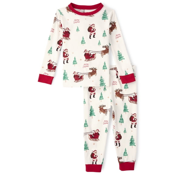 The Children's Place Baby And Toddler Christmas Long Sleeve Santa Sleigh Snug Fit PJs, Sizes 12M-5T