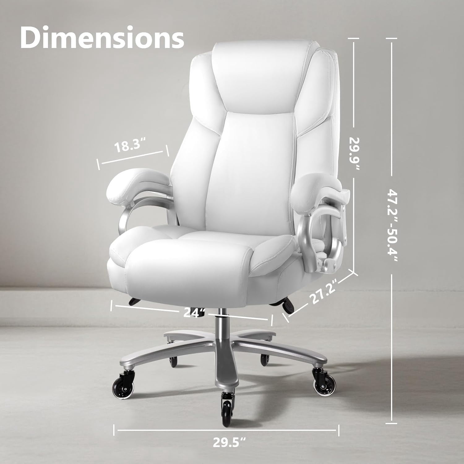 PUKAMI Heavy Duty Big and Tall Office Chair 500lbs,High Back PU Leather Executive Desk Chair