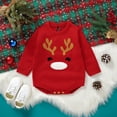 thumbnail image 5 of XDZJLR First Christmas Baby Girl Outfit Xmas Deer Knit Sweater Long Sleeve Striped Jumpsuit Warm Fall Winter Clothes Onesie Red 0-3 Months, 5 of 9