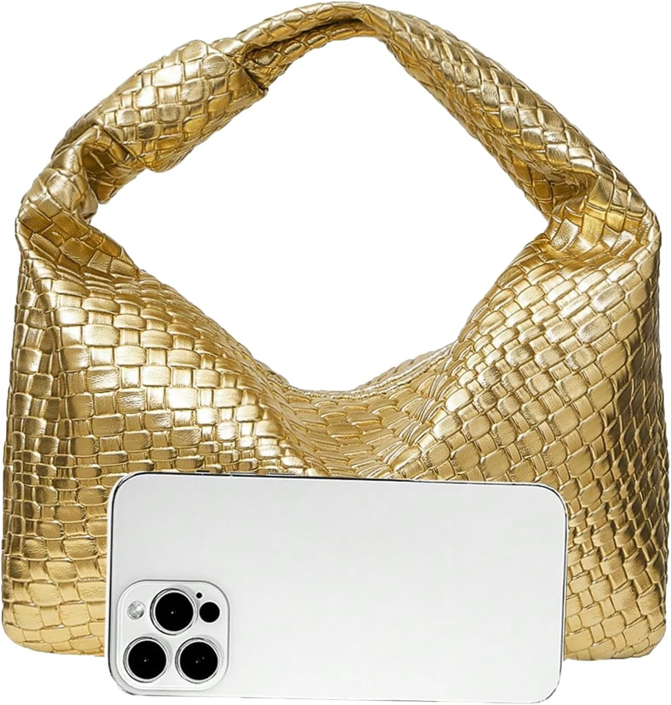Women’s Woven Leather Hobo Bag with Knot Strap, Zipper Closure Shoulder Handbag